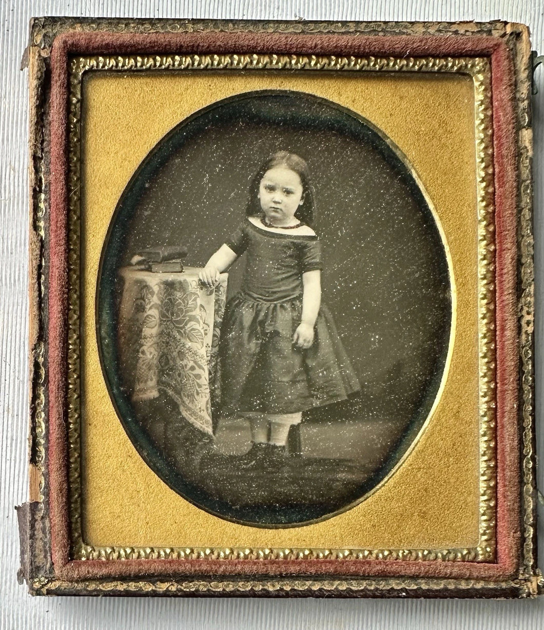 Sealed Tinted 1850s 1/6 Daguerreotype Cute Little Girl with Books