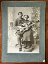 Load image into Gallery viewer, Father Daughter MUSICIANS PLAY EXOTIC DOUBLE NECK GUITAR 1900s CABINET CARD
