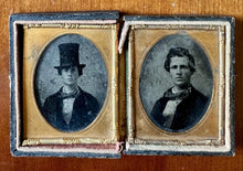 Load image into Gallery viewer, Two Ambrotype Photo Of Handsome Victorian Man Wearing Tall Top Hat 1850
