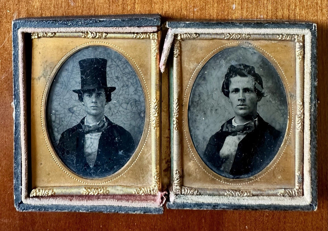 Two Ambrotype Photo Of Handsome Victorian Man Wearing Tall Top Hat 1850
