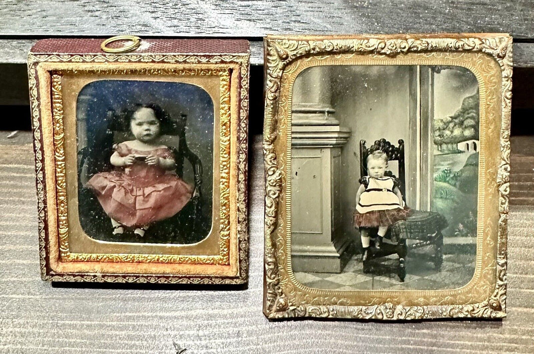 Lot Of 2 Tinted Color Ambrotype Photos Of Children