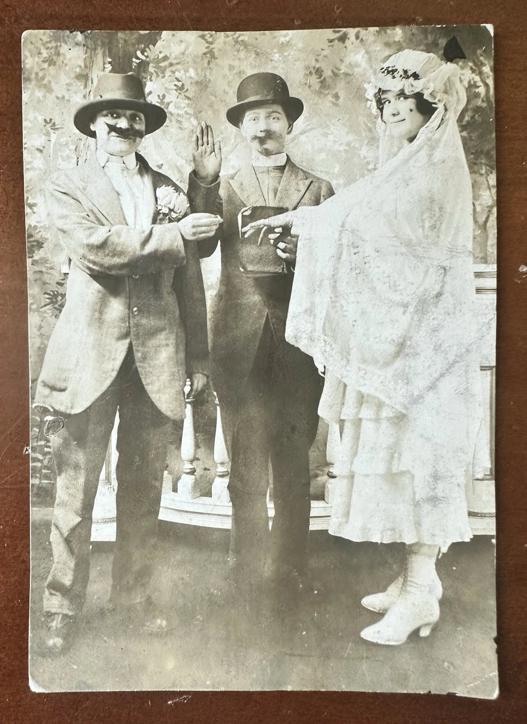 1917 Crossdresser Wedding Antique AZO RPPC, Vintage Gay, Lesbian Snapshot Photo