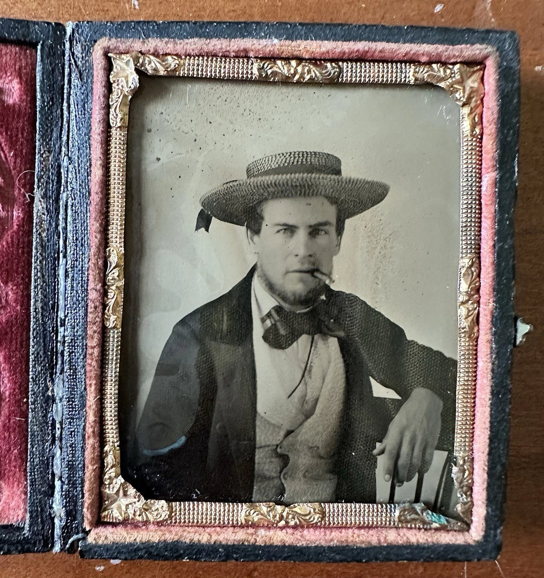 AMBROTYPE HANDSOME CIGAR SMOKING MAN WEARING SAILOR HAT + EARRING?