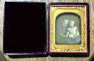 Beautiful HALF PLATE Tinted Daguerreotype of Cute Siblings Boy & Girl