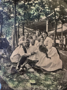 5" x 4" - Excellent Outdoor Tintype Photo Victorian Picnic! 1800s Antique Tinted