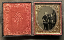 Load image into Gallery viewer, RARE Antique Tintype Photo Little Boy Holding Punch (and Judy) Clown Wind Up Toy
