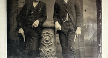 Load image into Gallery viewer, Young Men Holding Gun Pistol Antique Tintype Photo 1800s Like Billy The Kid
