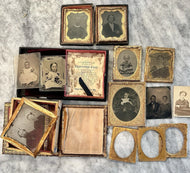 Lot Of Antique Photo & Parts Civil War Stamp Hidden Mother Ambrotype Tintype