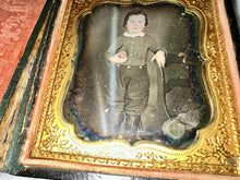 Load image into Gallery viewer, 1/6 Daguerreotype Cute Little Boy Wearing High Boots Holding Tinted Apple 1850s
