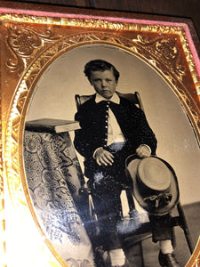 Very Rare Format! PANNOTYPE Photo on Leather! 1850s Photo of a Boy 1/4 Union Case