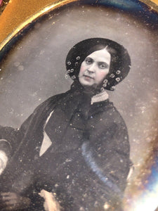 1/6 Daguerreotype Photo Pretty Woman, Flowers in Bonnet Mourning Victorian