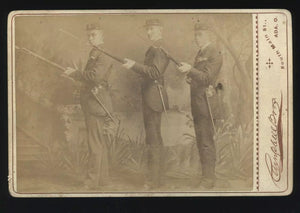 Cabinet Card Photo Group of Armed Indian Wars Era Soldier Rifles Ada Ohio 1800s