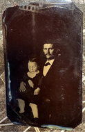 Unusual Post Mortem Man Holding Dead Son _  Rare Antique 1800s Tintype Photo