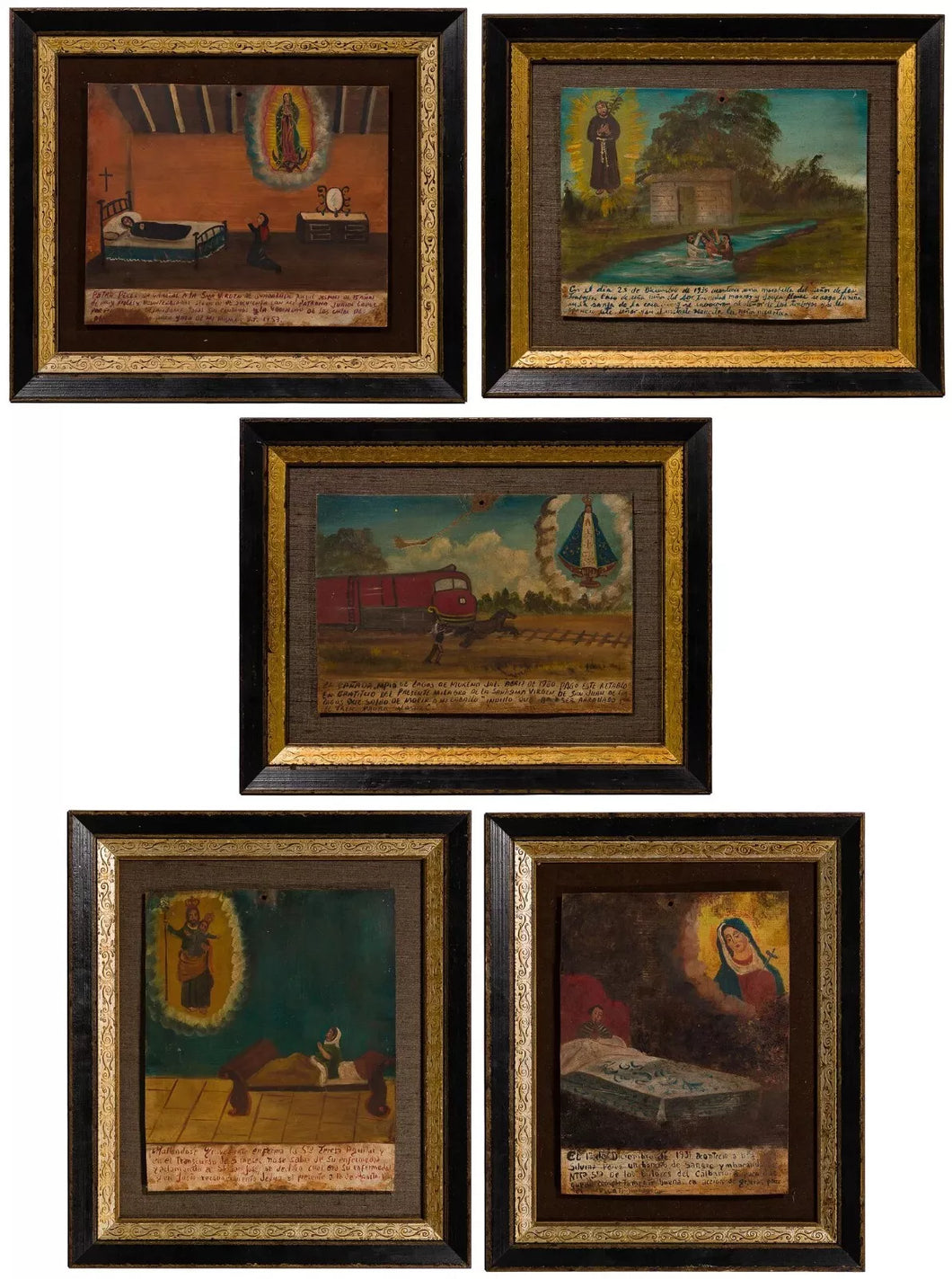 Lot of Old EX VOTO Religious Paintings Framed Folk Art Rare Unusual Vintage