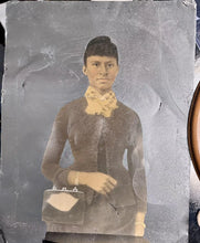 Load image into Gallery viewer, Large Painted Tintype of African American Woman Folk Art Black Americana Antique
