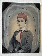Load image into Gallery viewer, Civil War Era Young Woman Wearing Tinted Fez &amp; Uniform 1860s Ambrotype Photo vivandiere
