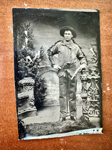 Antique Tintype Photo Double armed Cowboy African American Photographer Colorado