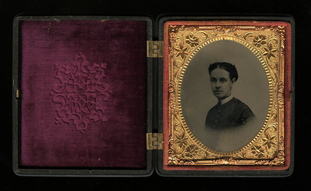 Rare “FLORENCE” Union Case + 1860s 1/6 Tintype Photo Victorian Era Woman Antique