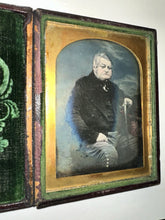 Load image into Gallery viewer, Tinted 1/4 Daguerreotype of Old Man with Walking Stick Pebbled Leather Case
