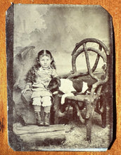 Load image into Gallery viewer, Excellent Tintype Photo Little Girl With Sleeping Dog Antique 1880s
