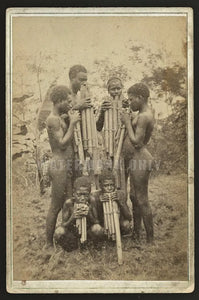 Rare 1800s Photo Native Solomon Islands Panpipe Musician Papua New Guinea Ethnic