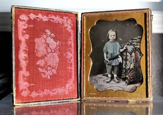 Baltimore Photographer POLLOCK Boy Wearing Tinted Shirt 1/2 Pl Daguerreotype