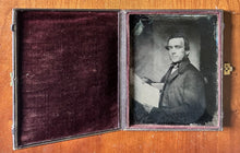 Load image into Gallery viewer, Large 1/4 to 1/2 Plate Ambrotype Man Holding Document NICE Banded Leather Case
