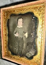 Load image into Gallery viewer, 1/6 Daguerreotype Cute Little Boy Wearing High Boots Holding Tinted Apple 1850s
