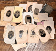 Load image into Gallery viewer, Large Lot Tintypes 65 Antique Photos Men Women Children Paper Frames 1860s 1870s
