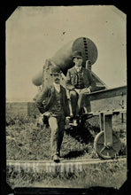 Load image into Gallery viewer, Two Large Tintypes incl Half Plate Men with Civil War Rodman Cannon
