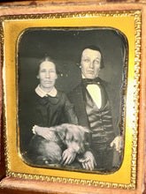 Load image into Gallery viewer, An Odd Couple Holding A Moving Dog In Lap 1/6 Daguerreotype
