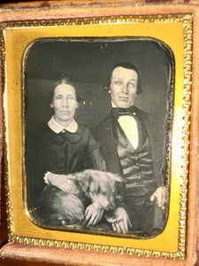 An Odd Couple Holding A Moving Dog In Lap 1/6 Daguerreotype