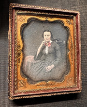 Load image into Gallery viewer, 1/6 Daguerreotype Beautiful Woman Holding Case? Tinted Color 1850s Pretty Smile
