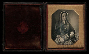Plumbe 1840s Tinted Daguerreotype Honeycomb Mat Pretty Woman Wearing Bonnet Veil