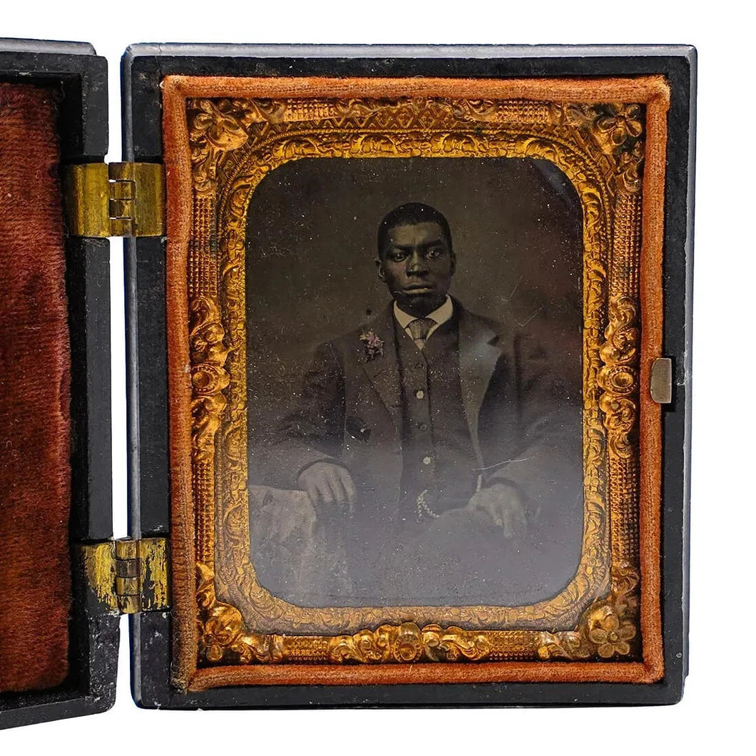 Original Tintype of an African American Man in Thermoplastic Case 1800s Antique