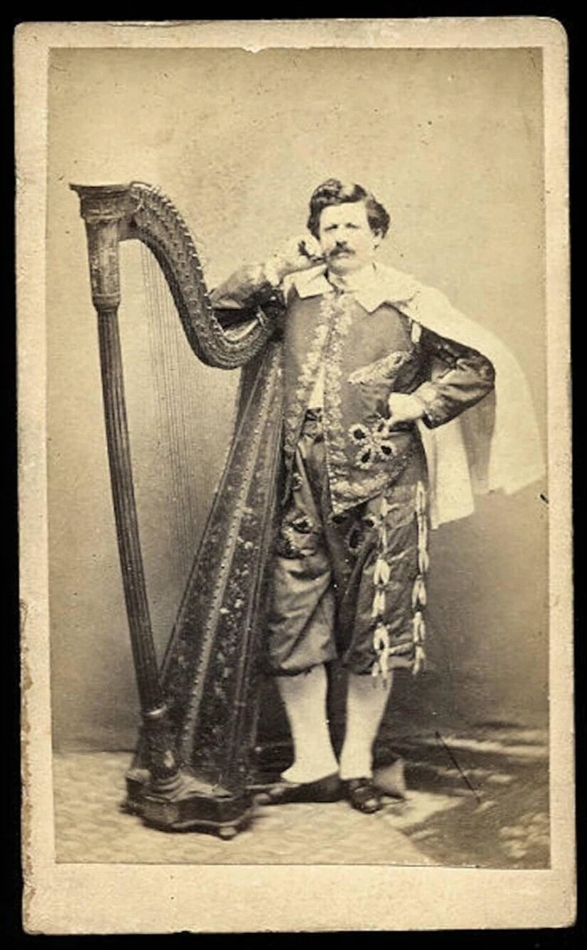 Rare Original 1860s CDV Photo Philadelphia HARP Virtuoso Musician Music Int