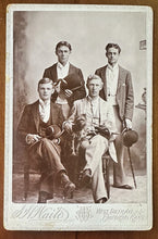 Load image into Gallery viewer, Four Dapper Victorian Men &amp; LITTLE TERRIER DOG 1890S CABINET CARD PHOTO KANSAS
