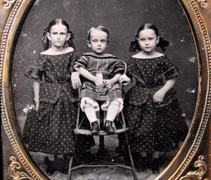 Tinted Half Plate Daguerreotype Of Children 1850s Antique Photo