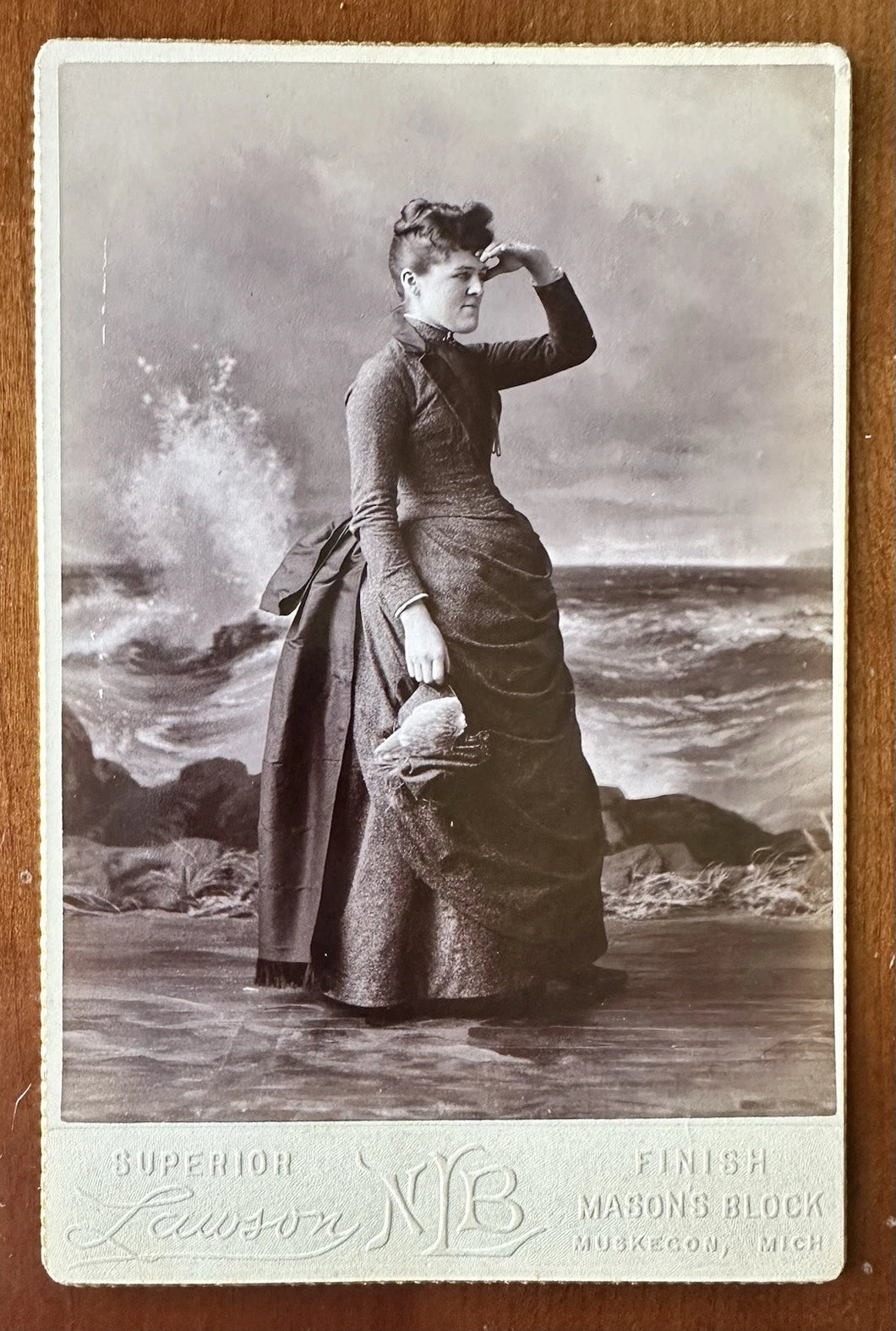 The Captain’s Wife ~ Lake Michigan Backdrop Antique Cabinet Photo 1890s Unusual
