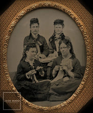 Load image into Gallery viewer, 1/6 Tintype Women Knitting Sewing Rare Occupational Photo in 1850s Union Case
