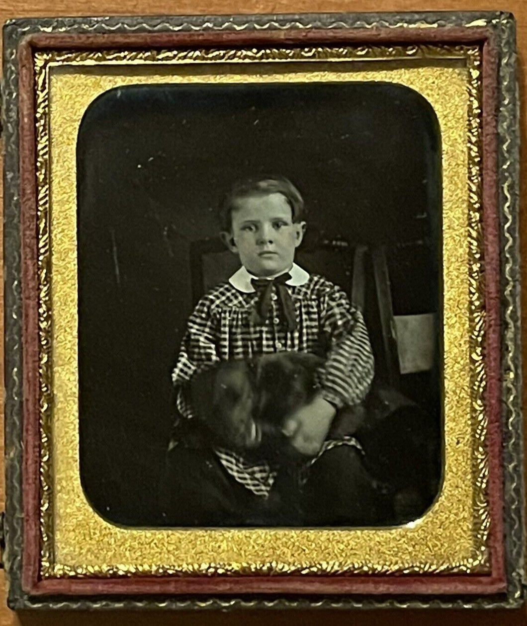 Boy Holding Restless Dog - Or Two Dogs / Motion Blur? 1/6 Daguerreotype