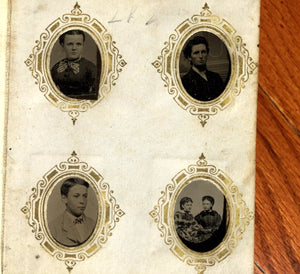 Miniature 1860s 1870s Tintype Album 64 Gem Photos Men Women Children Groups
