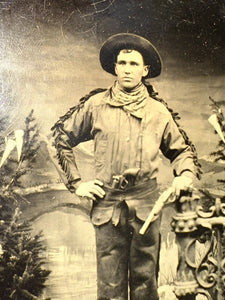 Antique Tintype Photo Double armed Cowboy African American Photographer Colorado