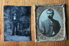 Load image into Gallery viewer, Two Original Antique Tintype Police Sheriff Wearing Badge &amp; "BLACK BART" Outlaw
