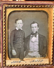 Load image into Gallery viewer, "JOHN &amp; JAMES" Blind? Man &amp; Son - Sailor ANCHOR PIN 1850s DAGUERREOTYPE PHOTO
