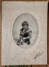 Load image into Gallery viewer, Antique Photo Little Boy with LEHMANN TUT TUT WindUp Toy Tin Car 1900s
