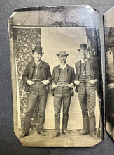 Load image into Gallery viewer, Tintype Lot of Men Top Hats Cowboy Hat Group 1880s Photo
