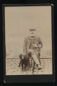 Man in Hat Posing with Poodle Dog Cabinet Card 1880s Photo Outdoor