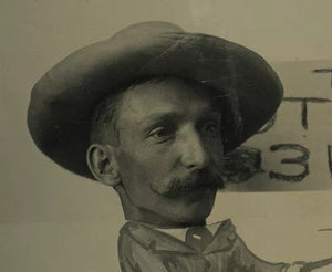 Funny Old Tintype Photo Handsome Mustache Man Riding Donkey Cart Sign & Dog 1800