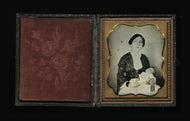 Post Mortem Daguerreotype Emotional Crying Mother Wearing Mourning Bands 1800s